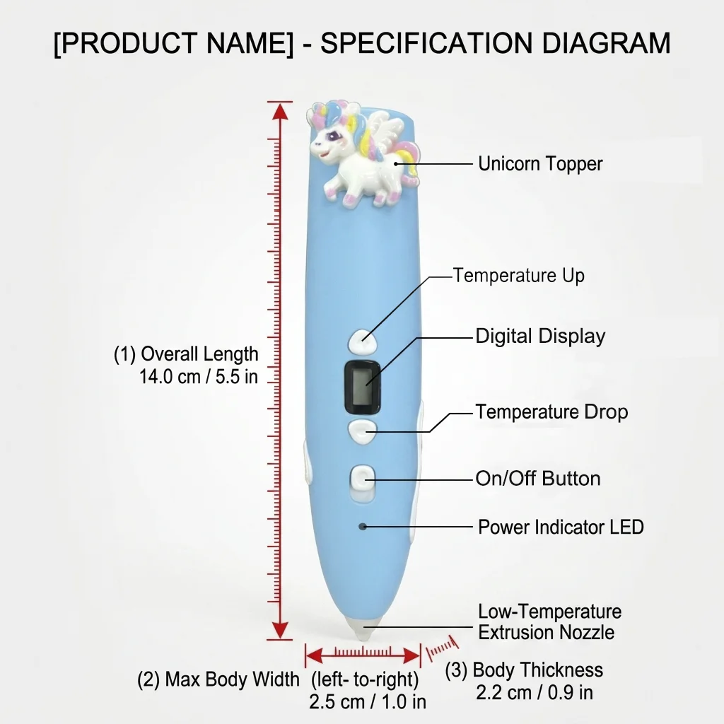 유니콘 저온 3D 프린팅 펜 어린이용 안전 3D 드로잉 펜 LED 디스플레이 USB 충전 25M PCL 필라멘트 장난감