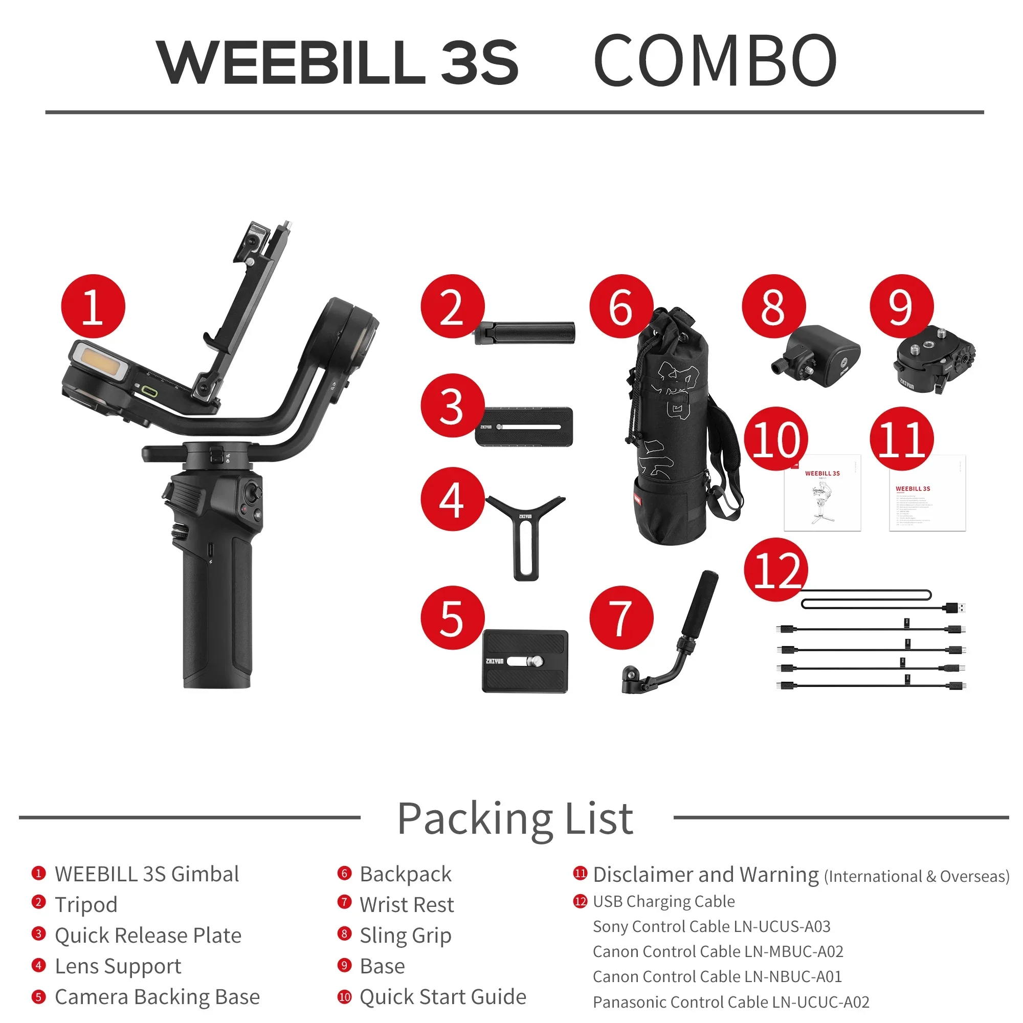 ZHIYUN Weebill 3S Camera Gimbal Stabilizer 3-Axis Handheld Built-in LED Fill Lig