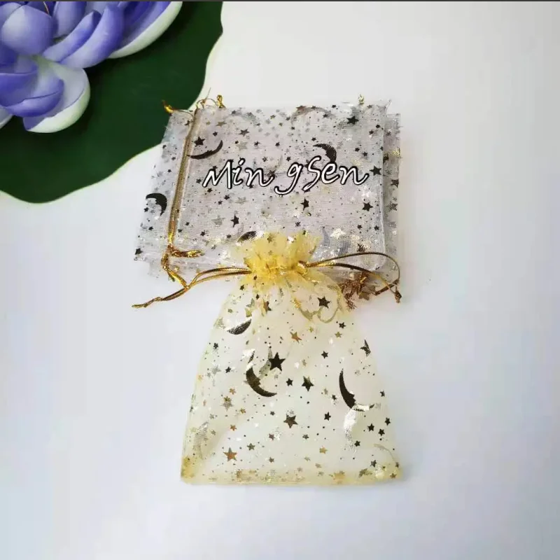 200 Sacs Organza Lune étoiles – 7x9 Cm, Cordon De Serrage, Pour Bijoux, Mariage, Fêtes