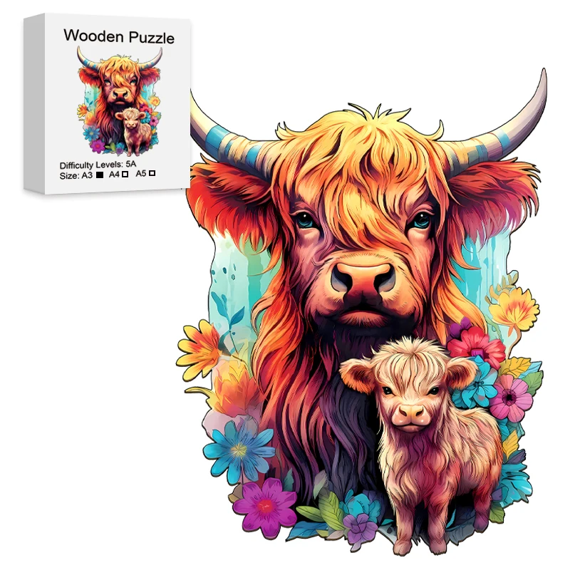 Cow Wooden Puzzle for Jigsaw Lover, Uniquely Stress Relieves Toys, Christmas Birthday Gift Home Decor Family Game