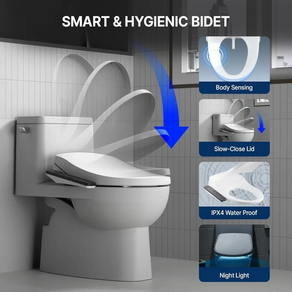 NEW-Inus N32 Electric Heated Bidet Toilet Seat Elongated, Warm Water, Smart Heated Water Luxury Bidet Toilet Seat with Night Lig