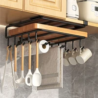 Stainless steel Kitchen Hanging Organizer Rack with Hooks Paper Towel Rag Hanging rack Cutting Board Pot Cover Storage Shelf 1
