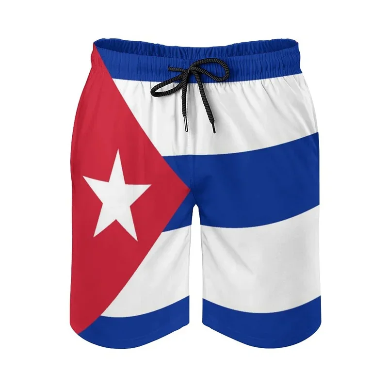 Cuban Flag 3D Printed Swim Trunks Men Cuba Pattern Beach Shorts Drawstring Quick Dry Street Loose Swimwear Surf Board Shorts 2
