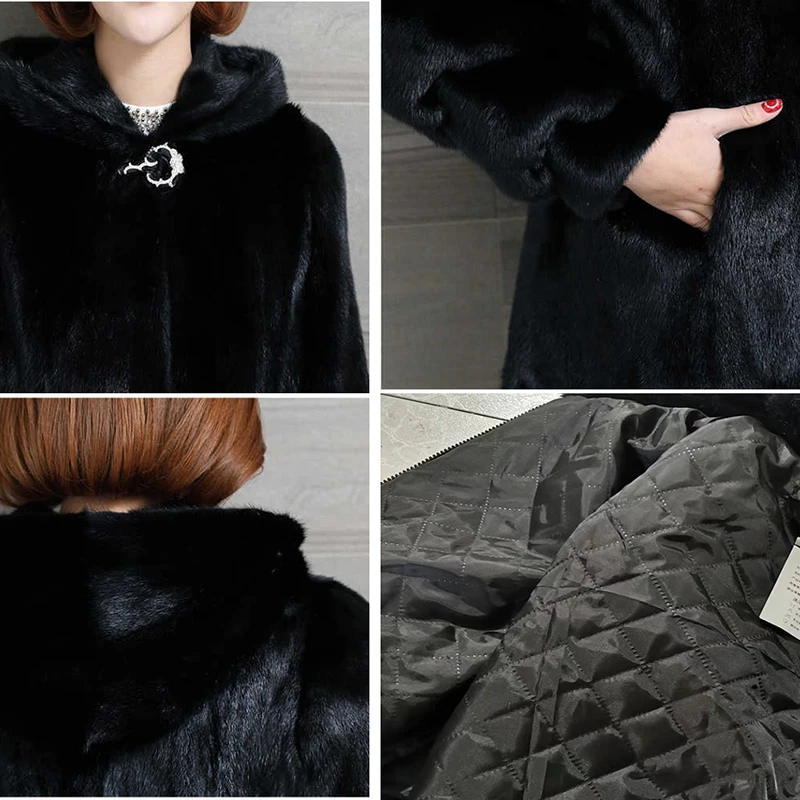 Vintage Hooded Plush Outwear Women Casual Imitation Mink Warm Winter Jacket Loose Oversized Thick Windproof Faux Fur Korean Coat
