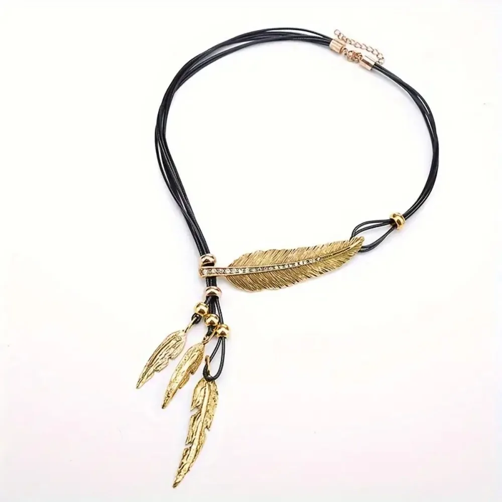 Hot Sale New Fashion Bohemian Women Girl Alloy Feather Antique Vintage Time Necklace Sweater Chain Pendant Jewelry Gifts