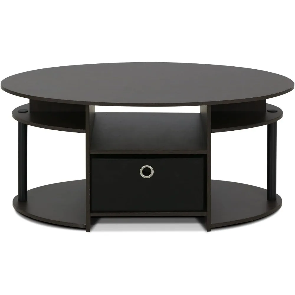 Simple Design Oval Coffee Table with Bin for Living Room, Walnut, Café Tables 6