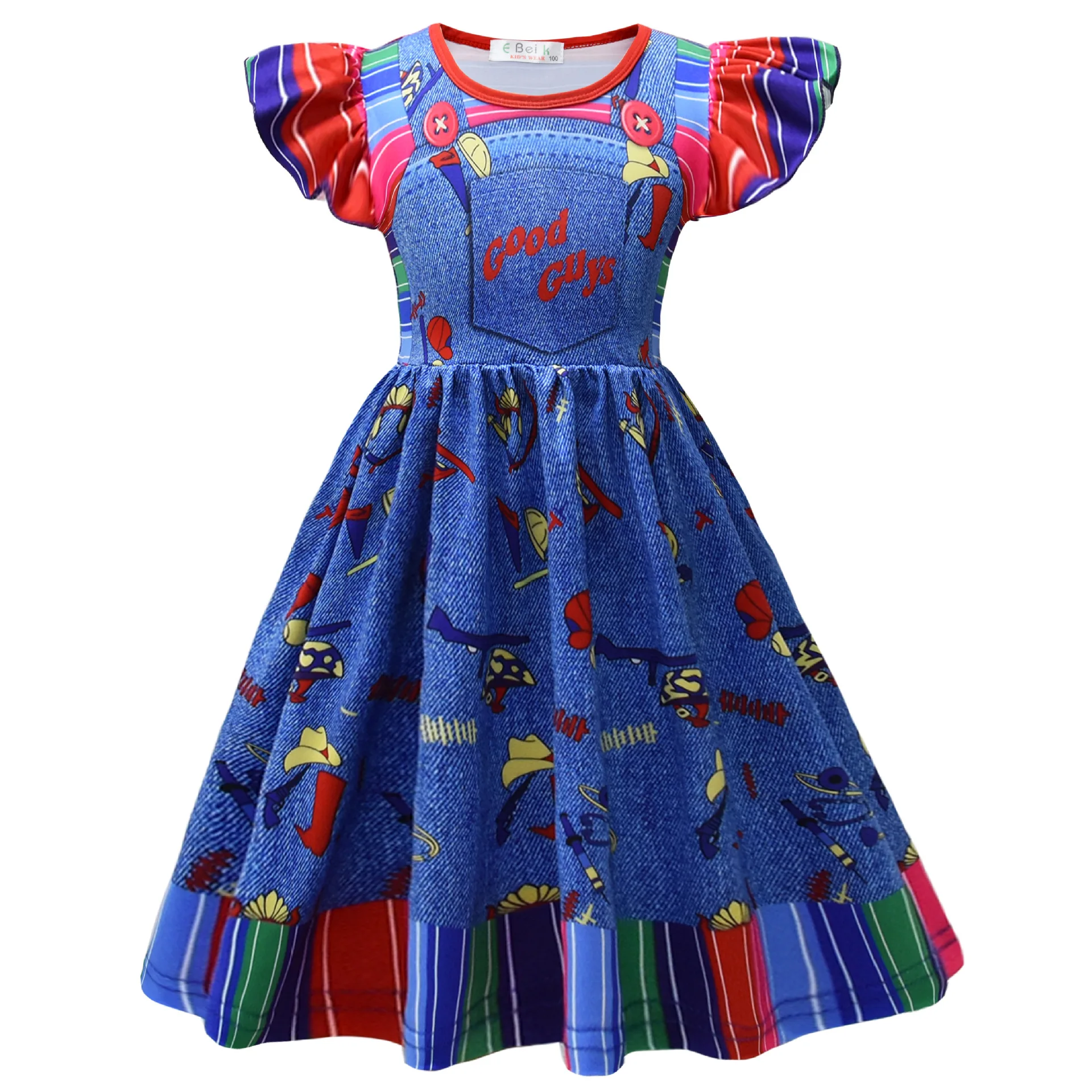 New Ghost Doll Nightmare Clothing Chucky Role Cosplay Clothes Children Christmas Girls Dress+Mask Kids Set Halloween Party Gifts