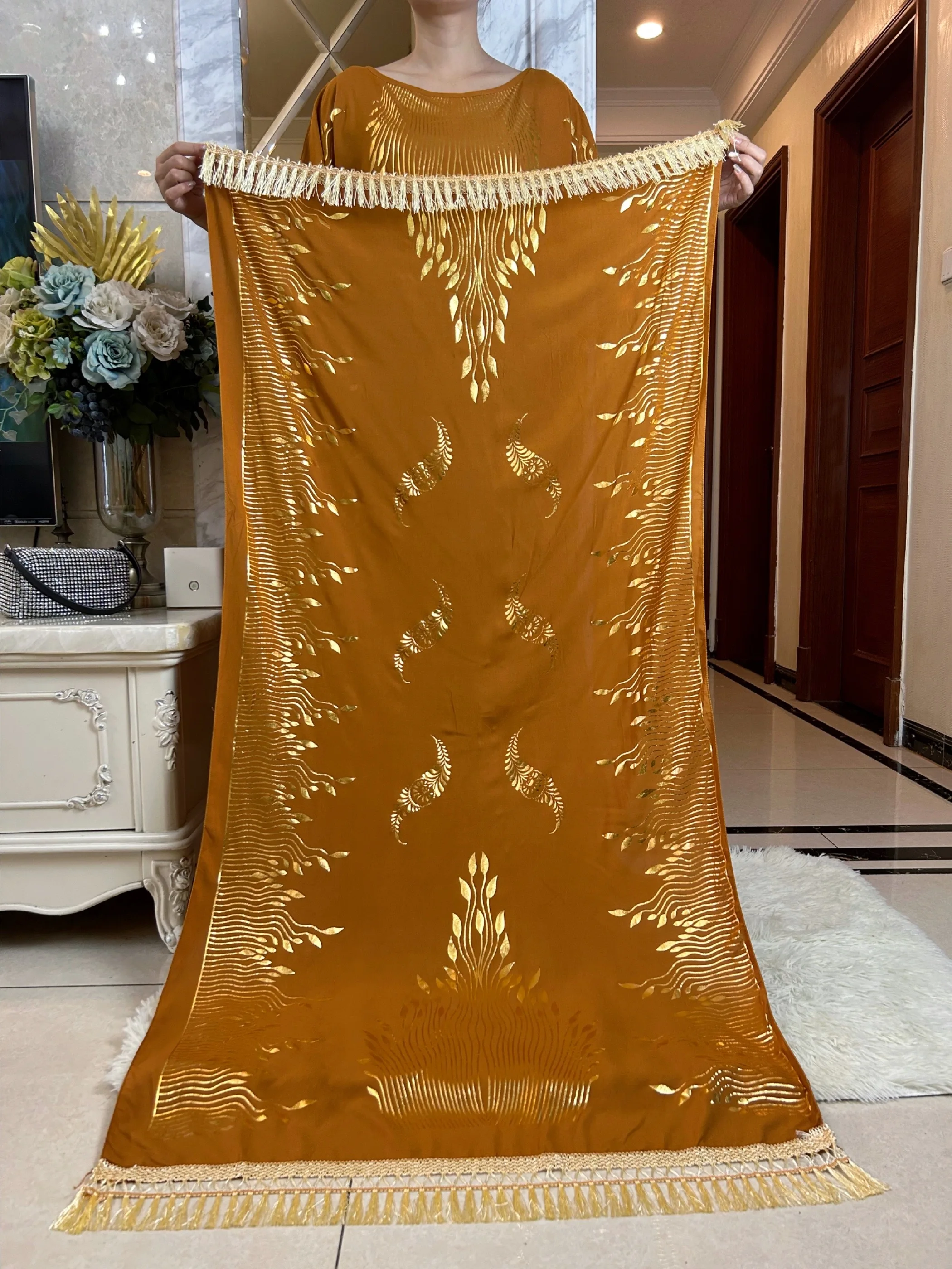 Dress for Women Muslim Summer Short Sleeve Boubou Maxi Islam African Loose With Big Scarf