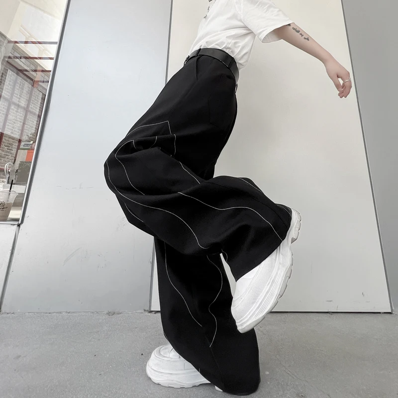 Autumn Fashion Men's Personalized Sewing Design Loose Casual Pants Fashionable Youth Wide Leg Pants Straight Leg
