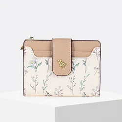 Women's PU Leather Floral Print Slim Wallet and Coin Purse with Multi - Card Holder and Zipper Hasp (Khaki)