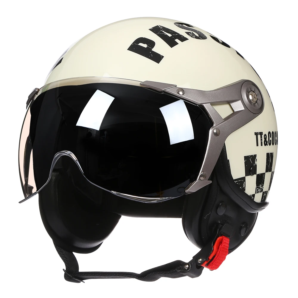 DOT Approved Retro Open-Face-Helmet 3/4 Motorcycle Helmet With Visor · Adults Vintage Motorcycle Half-Face Helmets For Jet Pilot Scooter Chopper Cruiser M~XL (57~62cm - View #3