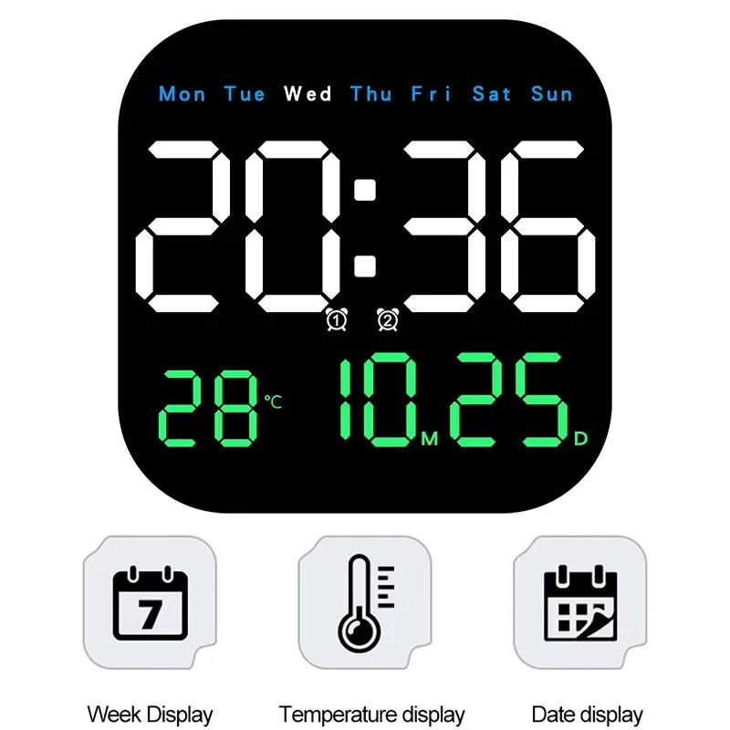 Digital Wall Clock Digital LED Wall Clock With Remote Control Temperature Time Week Date Display Fashion Living Room Desktop Alarm Electronic Clock