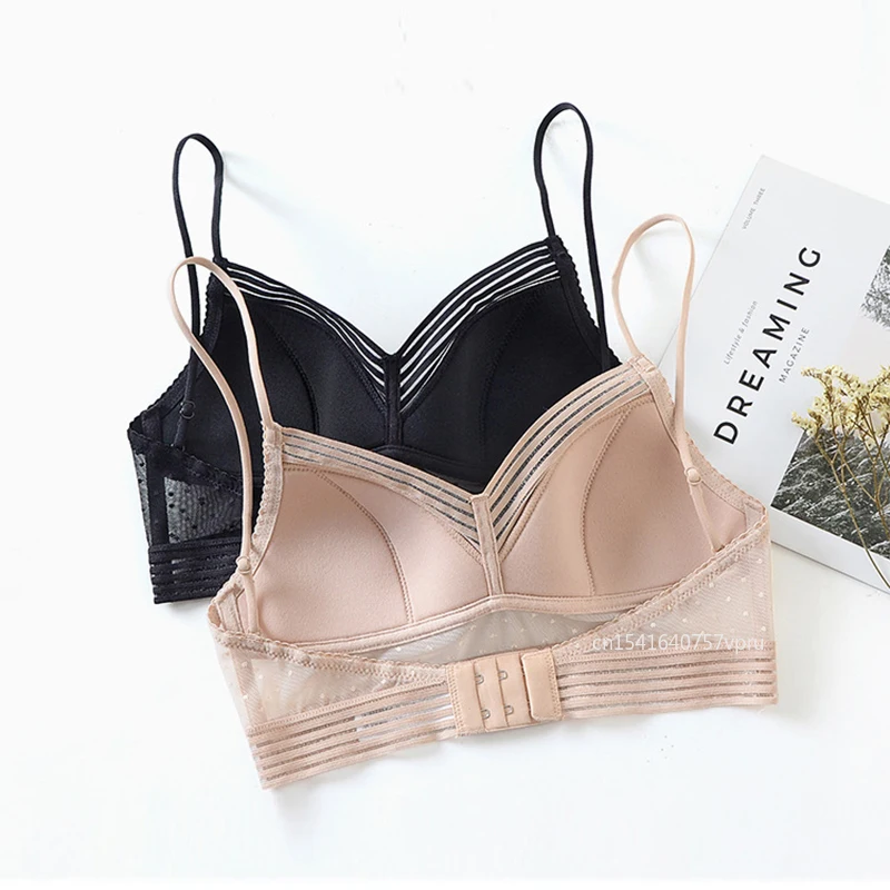 2024 New Sexy U Backless Invisible Bra Underwear without stones Thin Triangle Cup Bra with Lace Mesh Wireless Bra Women Lingerie