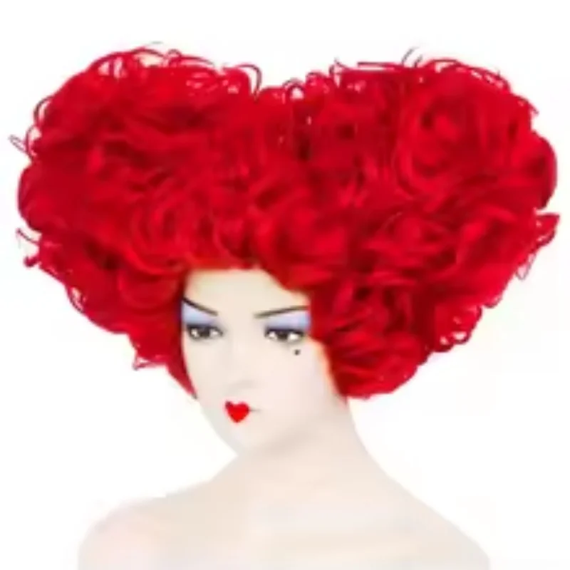 Heart Shape Alice Red Queen Cosplay Women Costume Wig for Halloween Christmas School Thanksgiving Day 10inch Curly