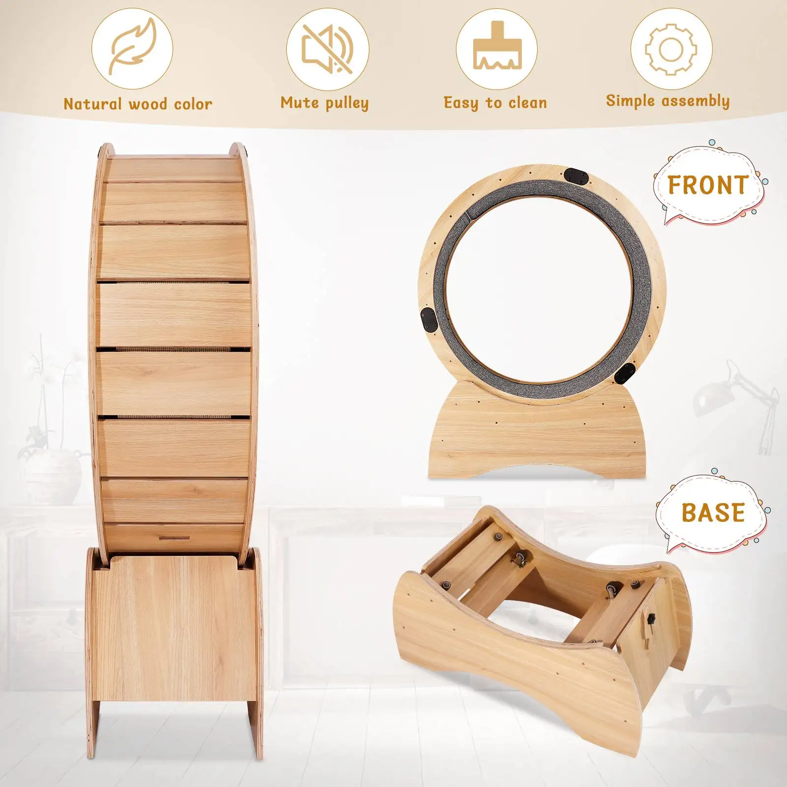 US stock wooden cat treadmill cat scratching roller treadmill exercise and fitness toys pet furniture Pet Supplies