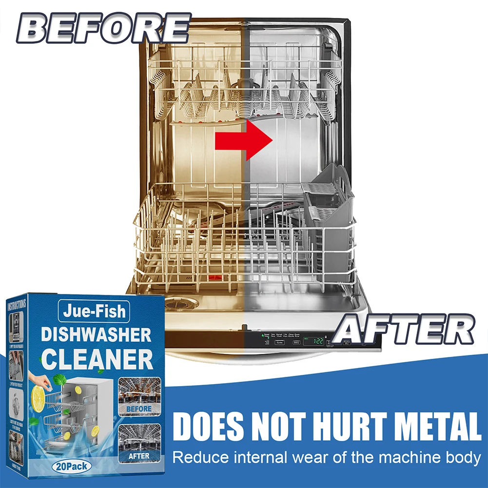 Dishwasher Cleaner 20pcs Descaling Detergent Removes Limescale Build Up and Odor Deodorizer Tablets Deep Cleaning Highly Efficient for Dishwasher