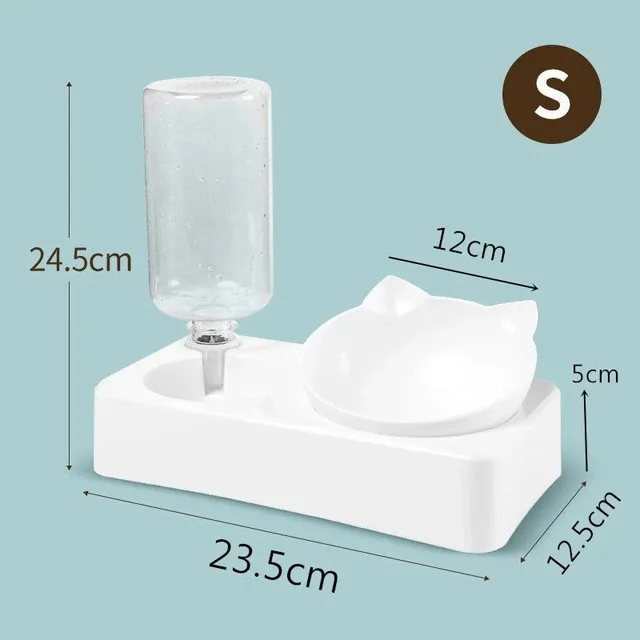 Double Dog Cat Bowls Water and Food Bowl Tilted15 Degrees Raised Cat Bowls with Automatic Water Bottle-Pet Feeder For cat Cats 6