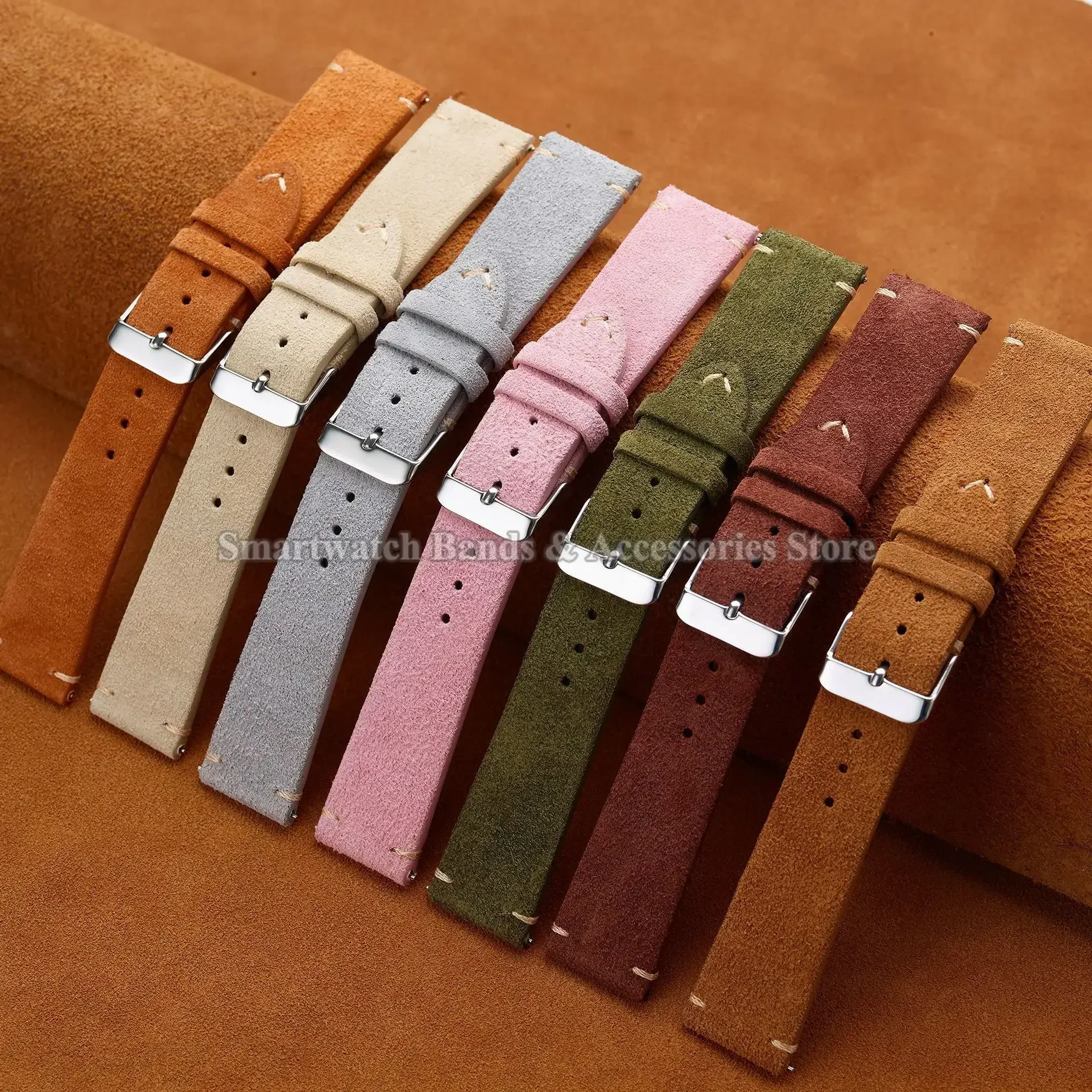 Vintage Suede Leather Quick Release Watch Strap - Handmade Bracelet in Multiple Sizes