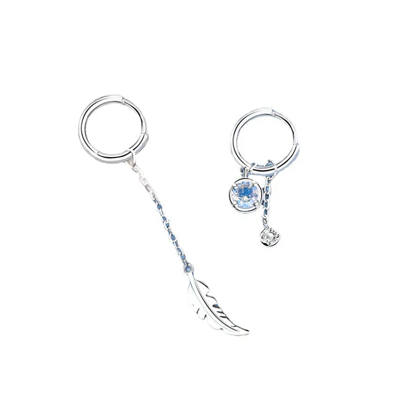 Dangle Drop Crystal Tassel Long Earrings for Women Asymmetric Moonstone Feather Personality Tassel Ear Line Ear Buckle Luxury Jewelry