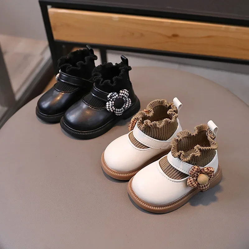 Appliques Baby Shoes Girl Boutique Knitted Socks Shoes for Girls Baptism First Communion Newborn Short Boots G10293