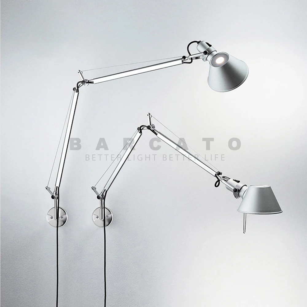 American Industrial Wall Light Black Silver E27 Wall Lights for Living Room Bedroom Rotatable Long Arm Lamp Bedside Fixtures