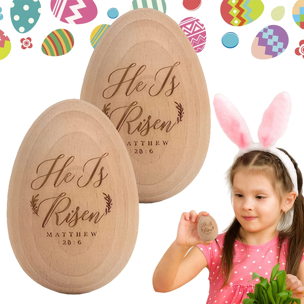2Pcs Musical Easter Egg Shaker Wood Egg Shakers Musical Instrument Easter Basket Stuffers Gifts for Kids Boys Girls