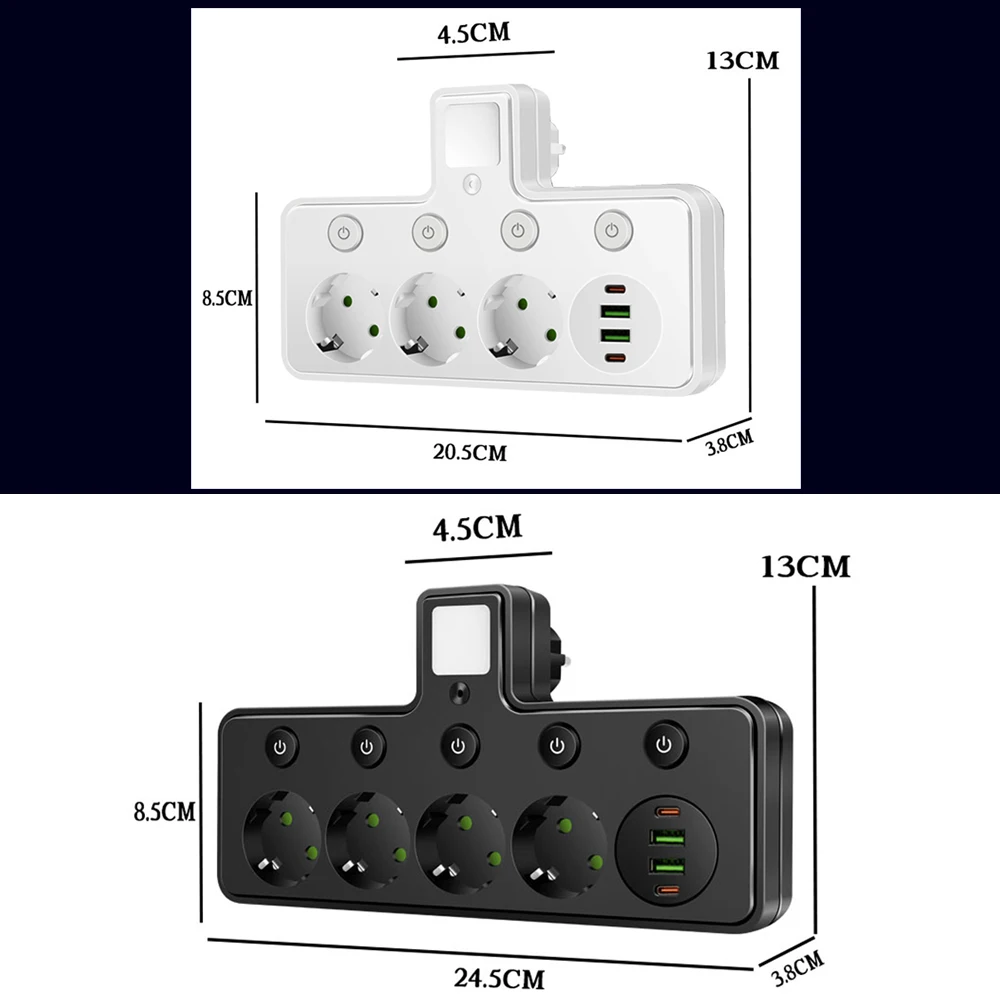Smart Power Strip with USB-C, Night Light, and Independent Switches (EU Plug)
