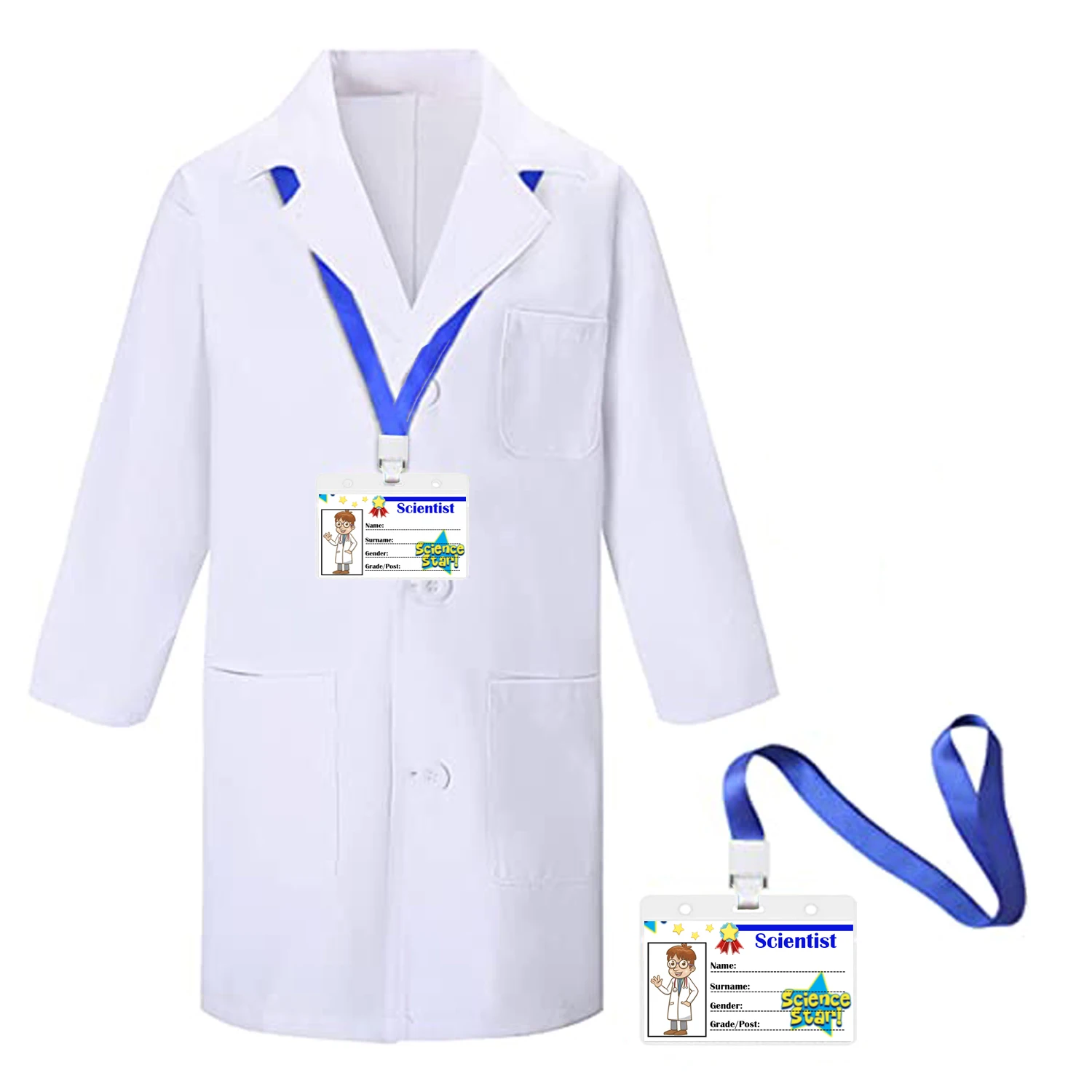 Blouse Blanche Enfant avec Carte de Travail, Coton Blouse Chimie