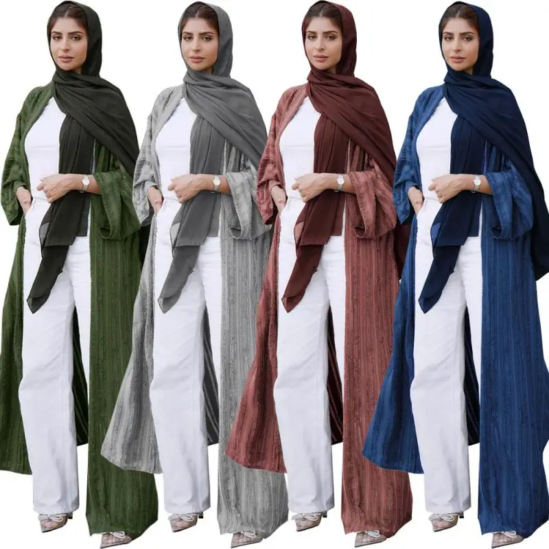 

Middle East Muslim Robe Jilbab Abaya Round Neck Long Sleeve Dress Cardigan Top Fashion Knit Coat Arabia Dubai Women's Clothing