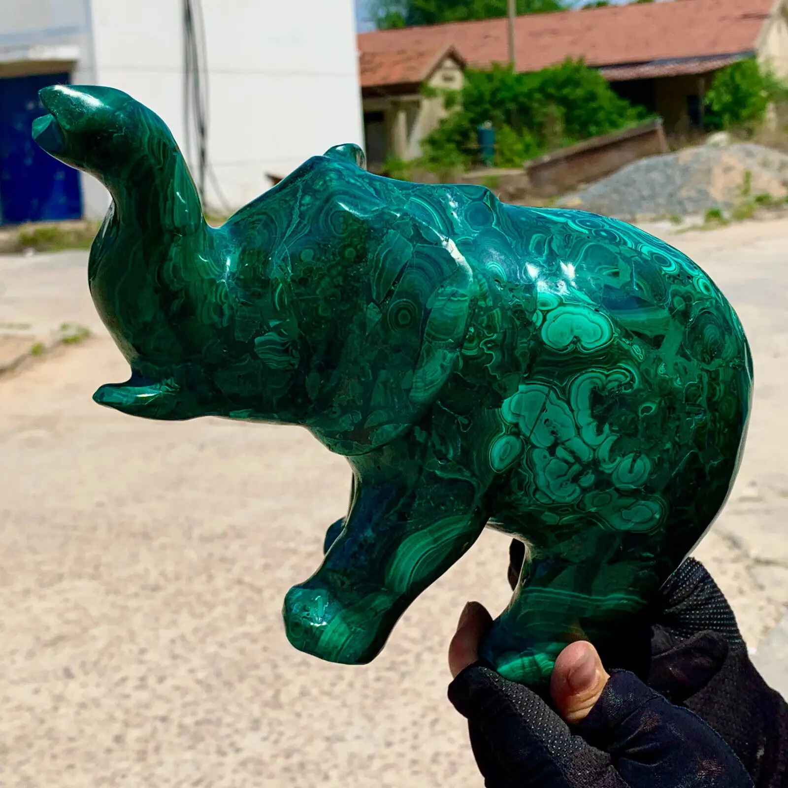 Natural Malachite Carved Elephant Quartz Crystal Mineral Specimen Healing Wealth Home Office Degaussing Decoration Meditationgem 4