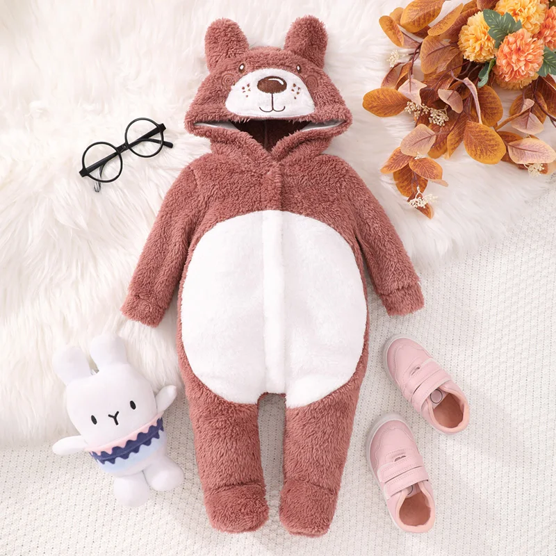 0-18months Baby Footies Jumpsuit Panda Elephant Bear Hooded Romper For Infant Boys And Girls Cosplay Jumpsuit Winter Pajamas