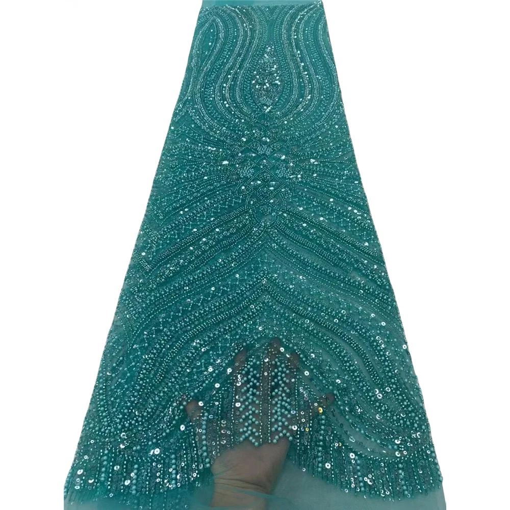 

beads Lace Fabric SYJ-1401427 High Quality African Sequins Lace French Tulle Lace FabricNigerian Mesh Fabrics For Dress