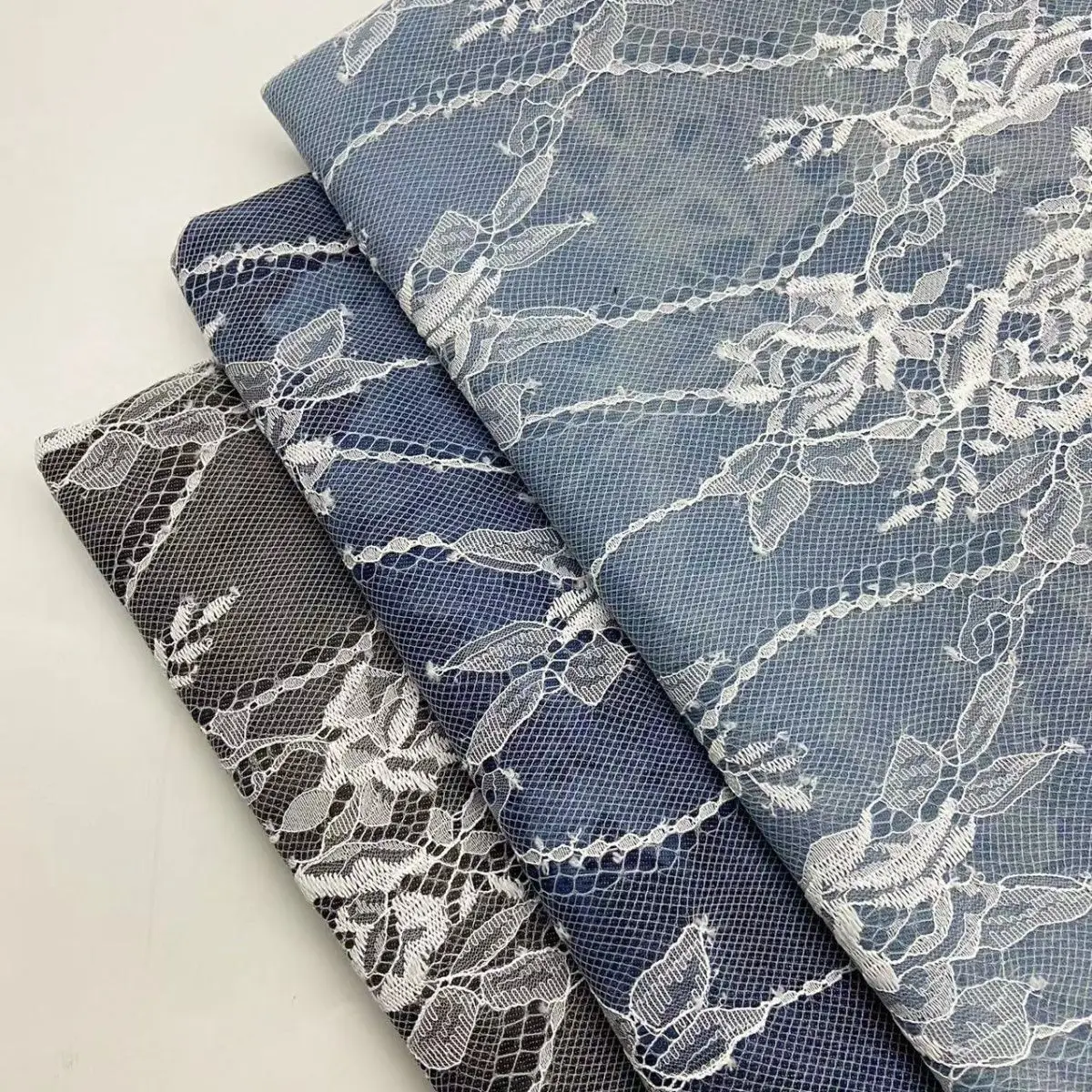 Sweet Denim Washed Lace Jacquard Fabric DIY Clothing High-End Handmade Coat