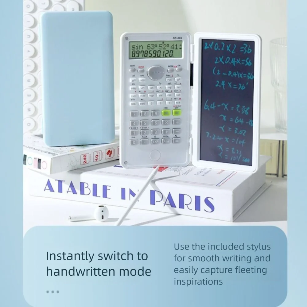 접이식 기능성 2 IN 1 과학 계산기(LCD 메모장 포함) 휴대용 12자리 수학 계산기 필기 보드 학생용