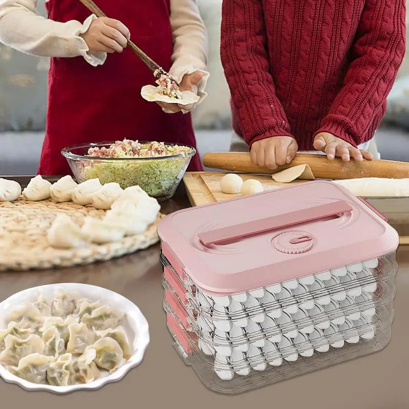 Dumpling Storage Box For Freezer 4 Layers Food Storage Containers With Lid Cookie Storage Containers With Date Timer For Kitchen 4