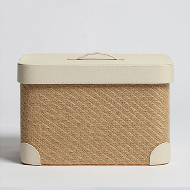 

Jute Hand-Woven Storage Box Multifunction Large-Capacity Clothes Finishing Organizer with Lid Books Toys Sundries Storage Box