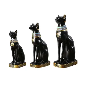 Egyptian Cat Goddess Bastet Statue Ornament Egypt Collectible Animal Sculpture Figurine for Office Shelf Table Desk Cabinet