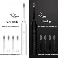 Brosse à dents électrique ultrasonique, Mode Six vitesses, cheveux doux pour la maison, chargement USB, nettoyeur de dents étanche pour adulte, ensemble automatique pour Couple 1