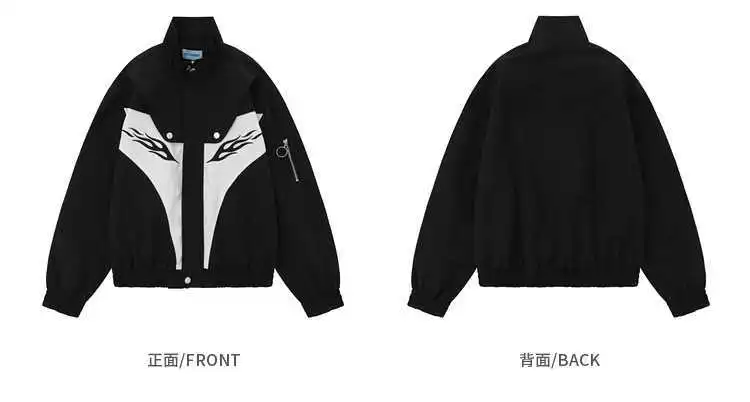 Jacket Personalized Stitching Stand Collar Jackets Men Women Loose Casual Coat Couples Zipper Buttons Long Sleeves Tops
