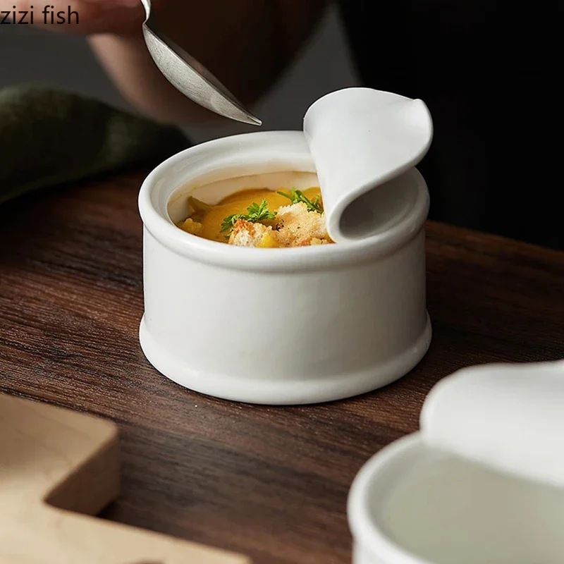 Canned Shape Ceramic Pudding Dessert Bowl Specialty Sauce Bowls Soup Basins Home Kitchen Solid Color Cutlery Bread Dessert Plate ceramic tableware