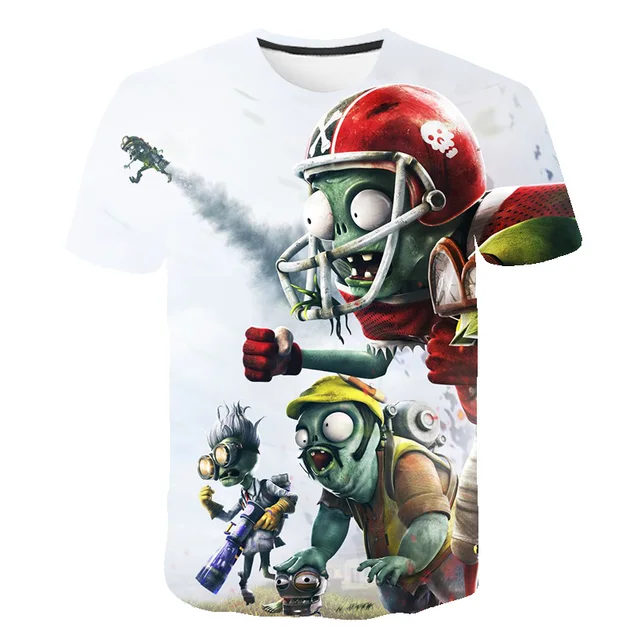 Boys Girls 3D Short Sleeve T-Shirt Plant Zombie Print T-Shirt Girls Cartoon T-Shirt 3-14 Years Old Anime T-Shirt TX-S464