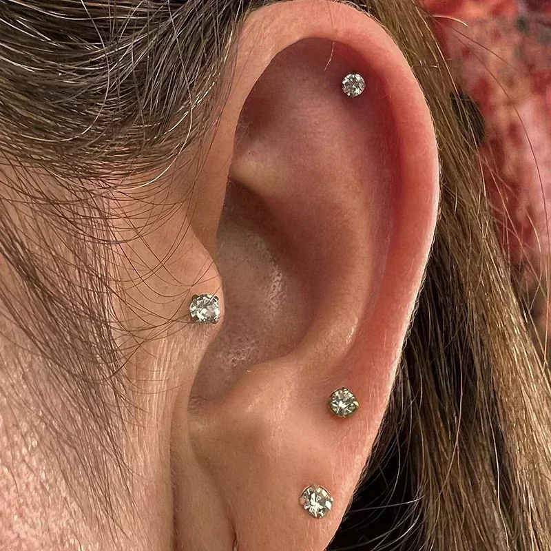 Body jewelry 1Pcs G23 Titanium Piercing CZ Gem Internally Threaded Labret Monroe Lip Ring Tragus Nail Helix Earring Stud 16G 18G Body Jewelry