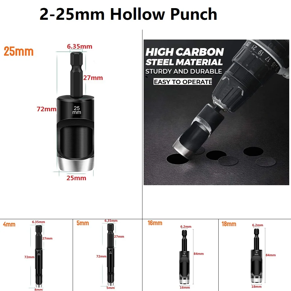 Hole Puncher Hex Shank Drill Adapter Electric Machine Hollow Punch 2-25mm Cardboard Plastic Rubber Leather Craft Punching Tools