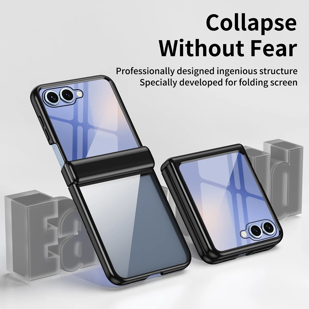 Premium High Clear Plating Shockproof Flip Phone Case with Hinged Glass Film Protection