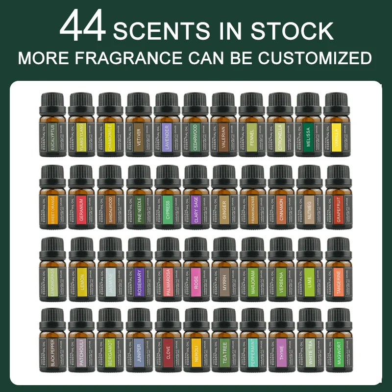 44 Pcs Essential Oil Set Diffuser Humidifier Massage Aromatherapy Candle Made Hair Care Peppermint Tea Tree Lavender