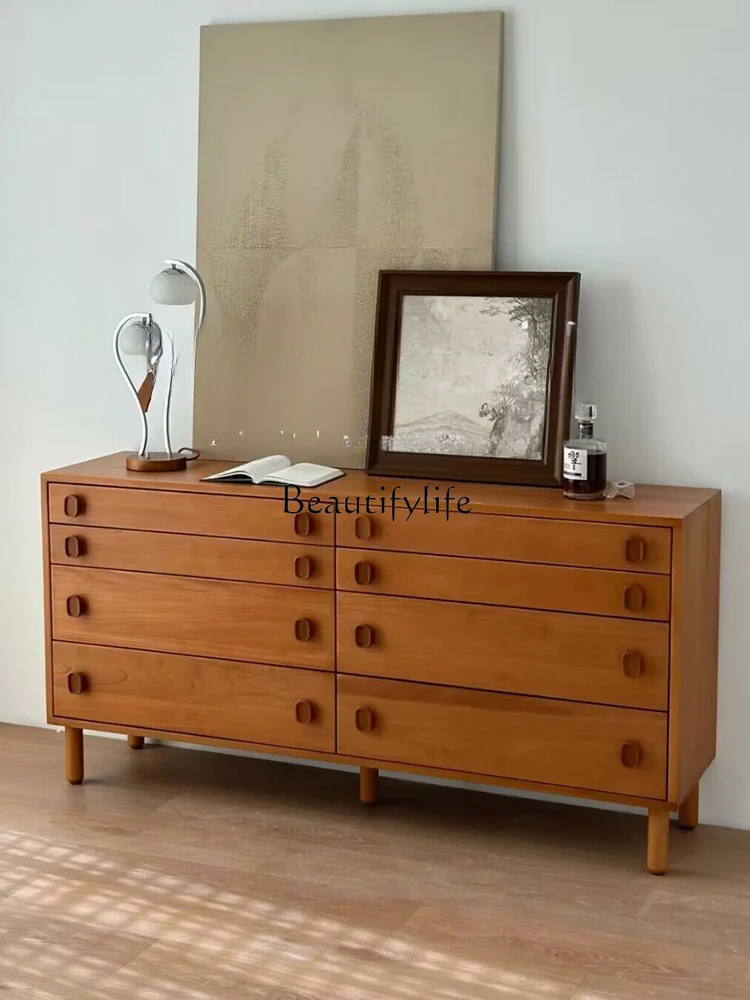 

Solid Wood Chest of Drawers Living Room Storage Cabinet Dining Room Side Cabinet Locker Modern Minimalist Eight Spares Cabinet