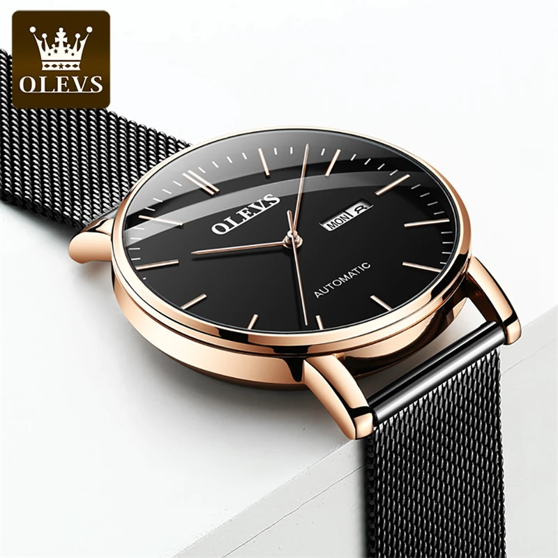 OLEVS New Fashion Ultra Thin Mechanical Watch Men Waterproof Date Week Luxury Business Automatic Watches Mens Relogio Masculino intelligent sweeping robot vacuum cleaner ultra thin mop planning mopping sweeping suction type high suction automatic recharge