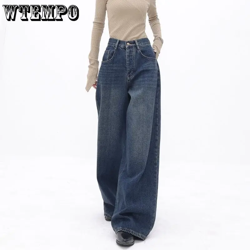 

American Vintage High Waist Oversized Jeans Pants for Women Casual Baggy Y2K Wide Leg Loose Streetwear Blue Denim Trouser