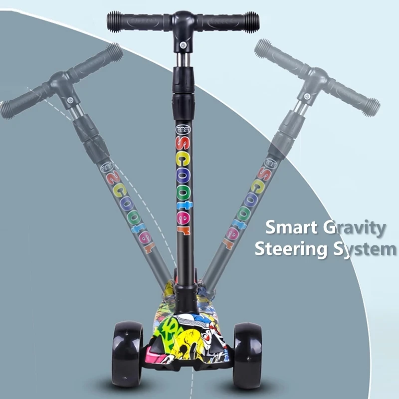 New Children's Scooter With Flash Wheels Music Light Kick Scooter Adjustable Height Foldable Kids Single Pedal