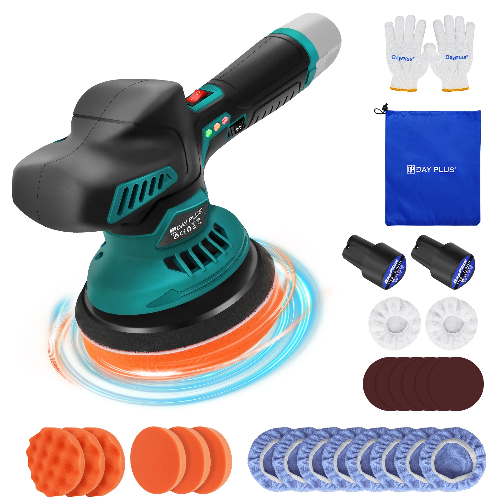 Cordless Car Buffer Polisher, Electric Polishing Machines and Polishers Kit,with 2x2.0Ah Battery,for Car Care, Polishing, Waxing